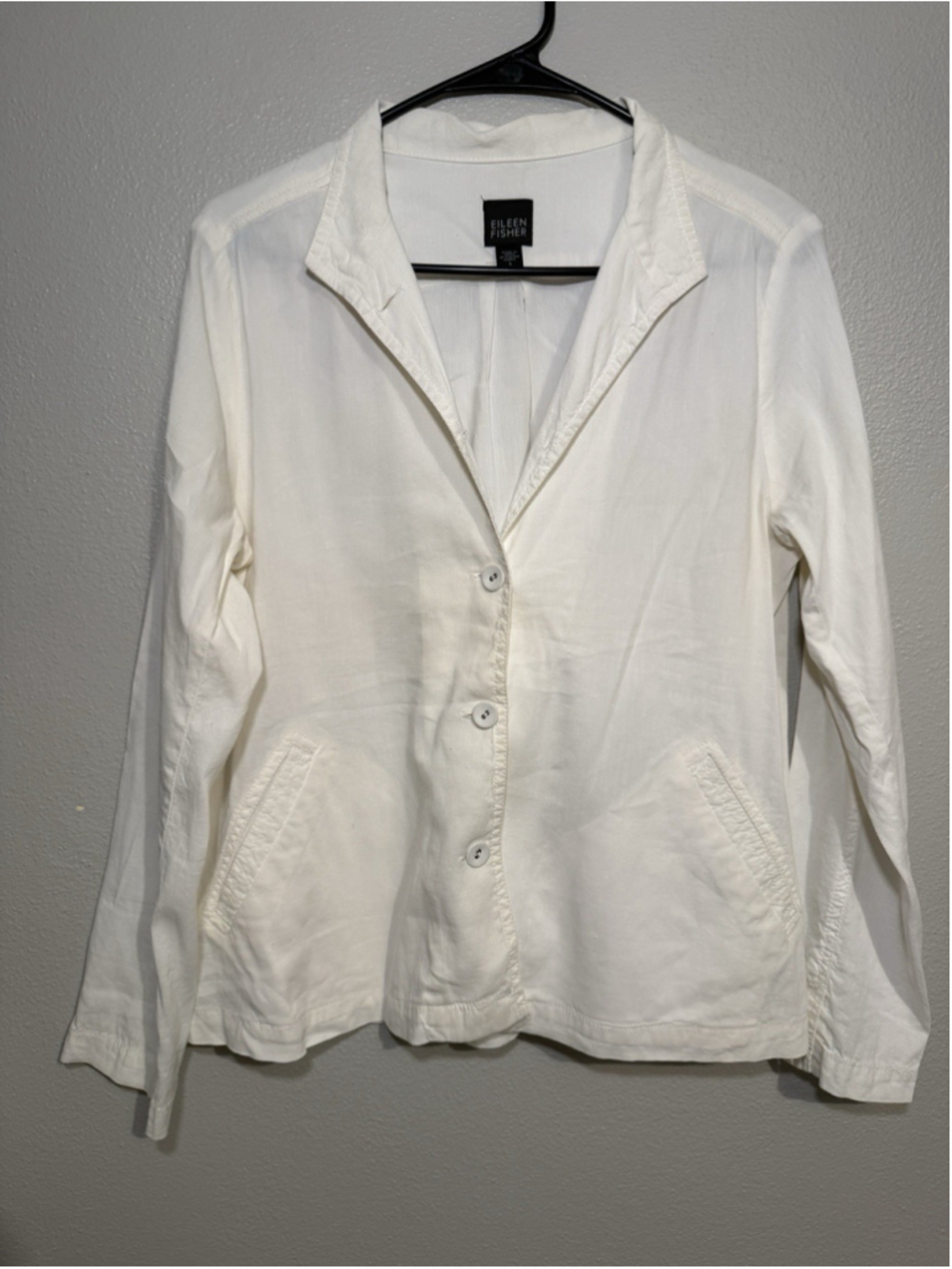 Eileen Fisher White Linen Blend Blazer Small